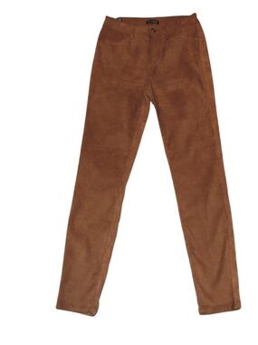 Suede-Look High-Rise Skinny Pants in Brown